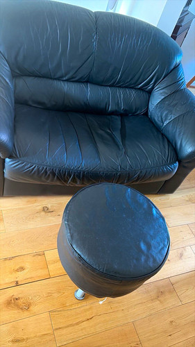 Black leather seater sofa - black, 2-seater