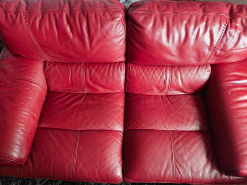 Red leather seater sofa - red,