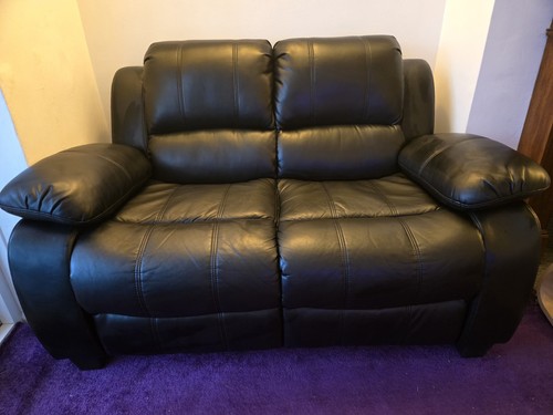 Black leather seater sofa - leather,