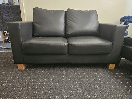 Black leather seater - leather, sofa