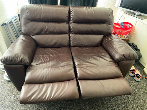 Brown leather seater - leather, 2