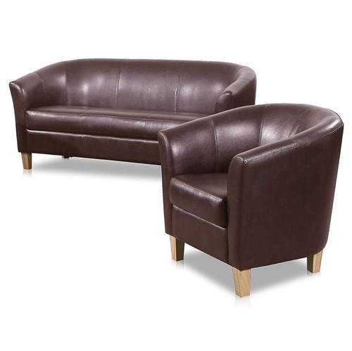 Brown faux leather sofa - leather,