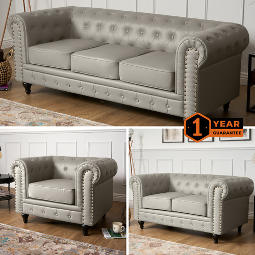 Chesterfield sofa suite - suite, grey