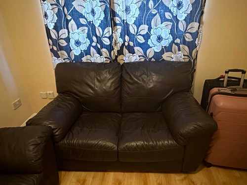 Black leather seater sofa - leather, 2-seater