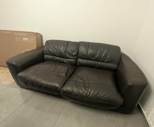 Black leather seater sofa - black,