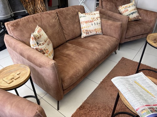 Brown suede leather sofa set - brown, 2