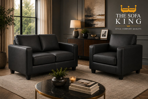 Black faux leather sofas - leather, 3+2