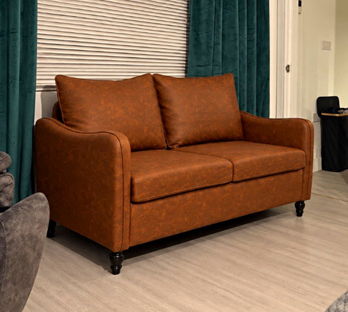 Brown leather seater - brown,