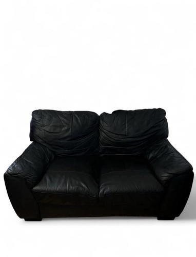 Black real leather seater - black, 2-seater