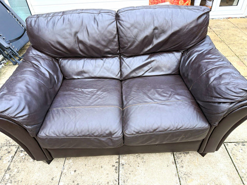 Brown leather seater - leather,