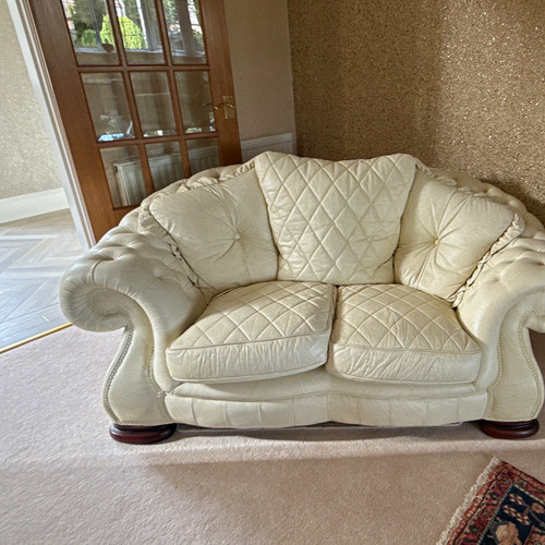 Cream leather seater - cream, sofa