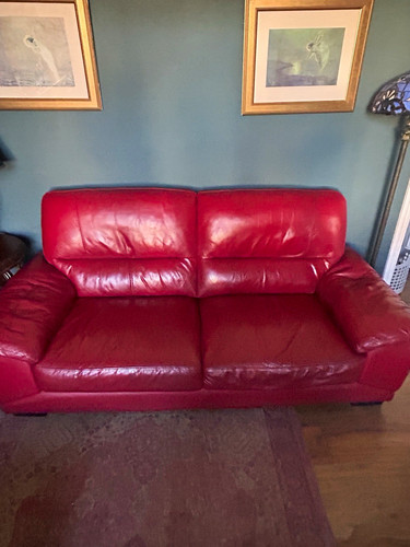 Red leather seater - red, sofa