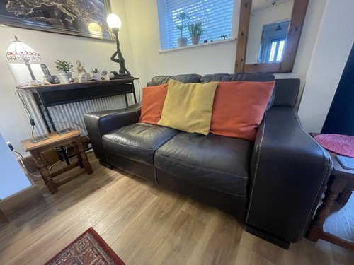 Brown leather sofa seater - brown,