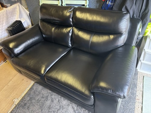 Black leather seater sofa - leather, 2