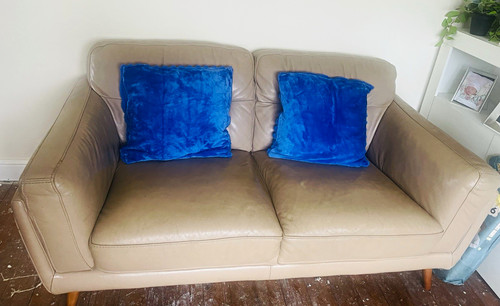 Beige leather seater sofa - beige,