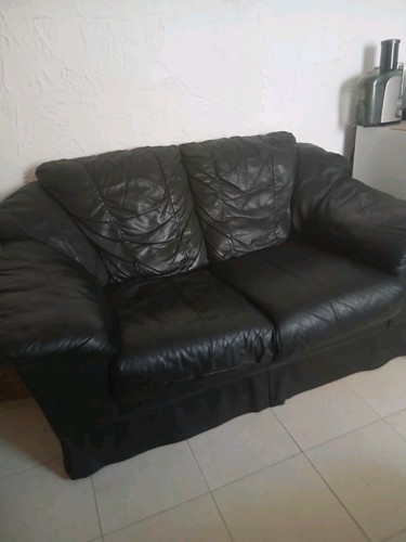 Black leather seater sofa - black,