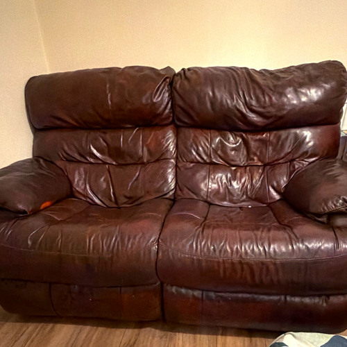Brown leather seater - brown,