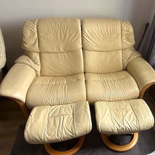 Beige leather seater sofa - beige,