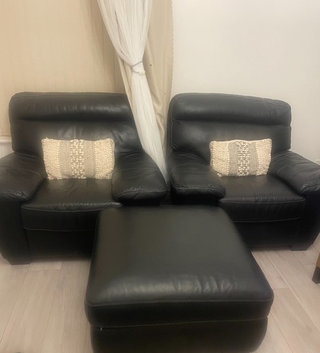 Black leather sofa seater - black,