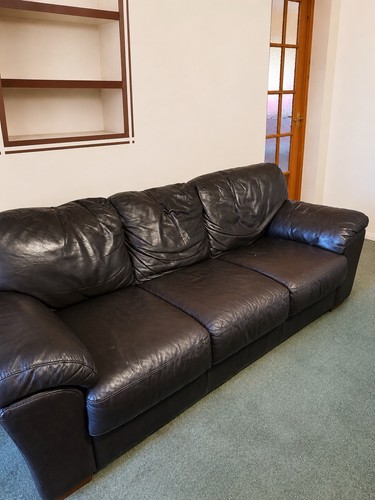 Brown leather seater - brown, sofa