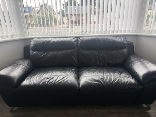 Black leather sofa set with - black,