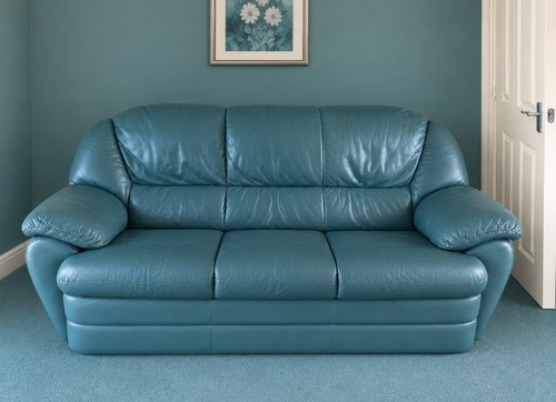 Vintage teal leather seater - leather,