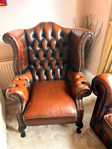 Brown leather chesterfield - leather,