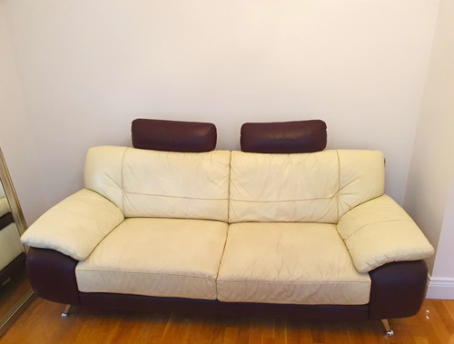 Cream brown leather seater - cream/brown, 3